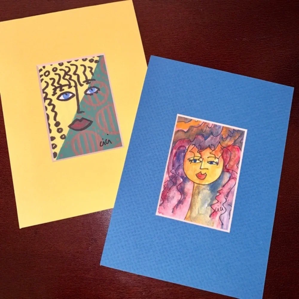 New Matted art by Cici artist colorful abstract faces